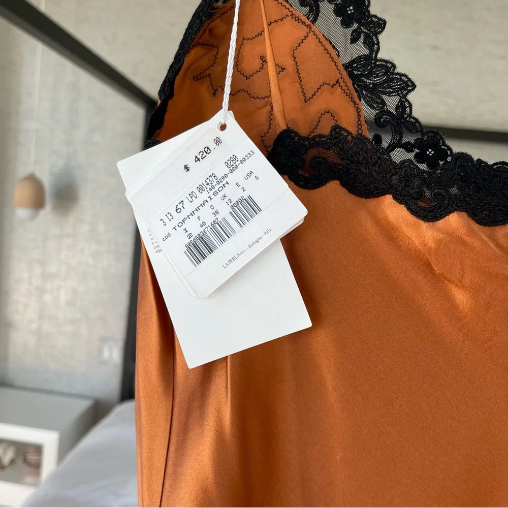 La Perla Maison Silk Orange Black Camisole Cami Tank NWT - Picture 6 of 10